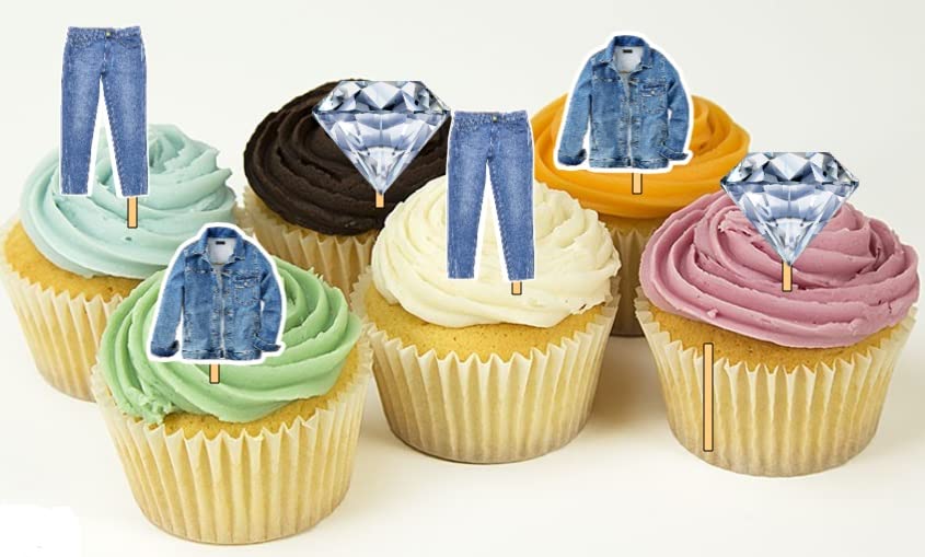 12 Denim and Diamonds Theme Party Cupcake Toppers/Food picks