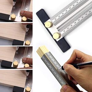 SYWAN 300mm Precision T Square Ruler with Mechanical Pencil, Stainless Steel Marking Stainless Scribing Line Ruler Carpenter Protractor Measuring Tool T-Type Woodworking Right Angle Ruler