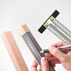 SYWAN 300mm Precision T Square Ruler with Mechanical Pencil, Stainless Steel Marking Stainless Scribing Line Ruler Carpenter Protractor Measuring Tool T-Type Woodworking Right Angle Ruler