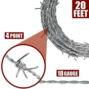 Barbed Wire Roll - Razor Barbed Wire Fence for Outdoor, Repellent and Crafts, 25 feet 18 Gauge 4 Point Barb Wire