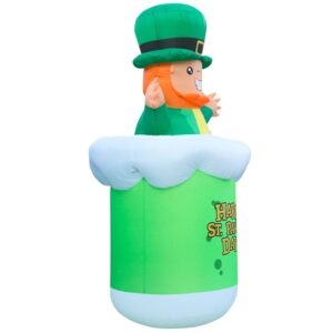 Holidayana 9ft St Patricks Day Inflatable Leprechaun Beer Mug - St Patty’s Leprechaun Coming Out of Beer Blow Up Yard Decoration, Includes Built-in Bulbs, Tie-Down Points, and Powerful Built-in Fan