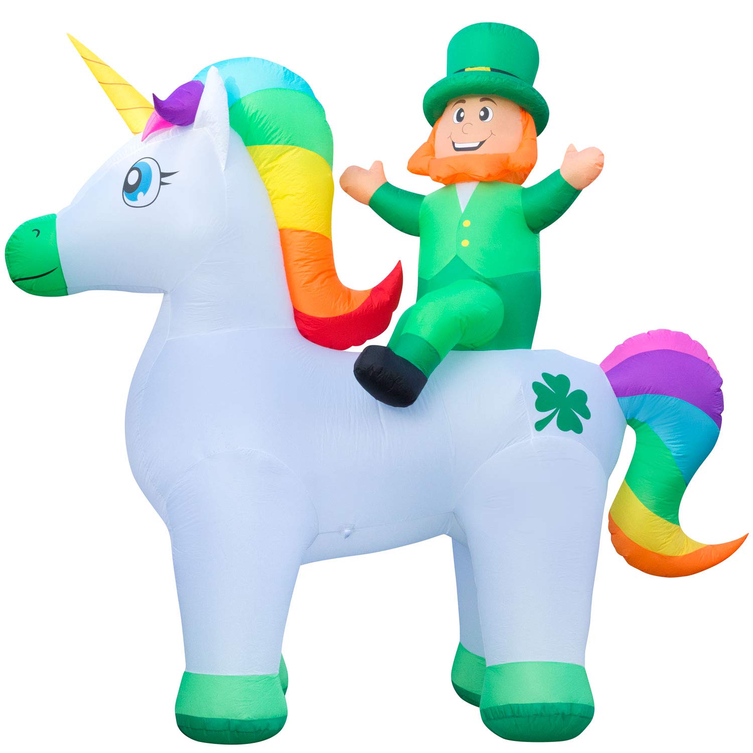 Holidayana 9ft St Patricks Day Inflatable Leprechaun Riding Unicorn - Leprechaun and Magical Unicorn Blow Up Yard Decoration, Includes Built-in Bulbs, Tie-Down Points, and Powerful Built-in Fan
