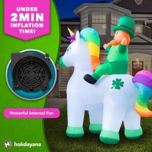 Holidayana 9ft St Patricks Day Inflatable Leprechaun Riding Unicorn - Leprechaun and Magical Unicorn Blow Up Yard Decoration, Includes Built-in Bulbs, Tie-Down Points, and Powerful Built-in Fan
