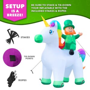 Holidayana 9ft St Patricks Day Inflatable Leprechaun Riding Unicorn - Leprechaun and Magical Unicorn Blow Up Yard Decoration, Includes Built-in Bulbs, Tie-Down Points, and Powerful Built-in Fan