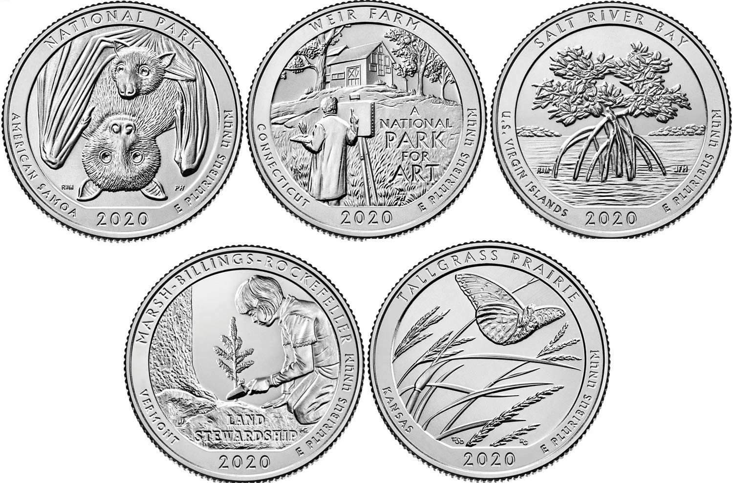 2020 P Complete Set of 5 National Park Quarters Uncirculated