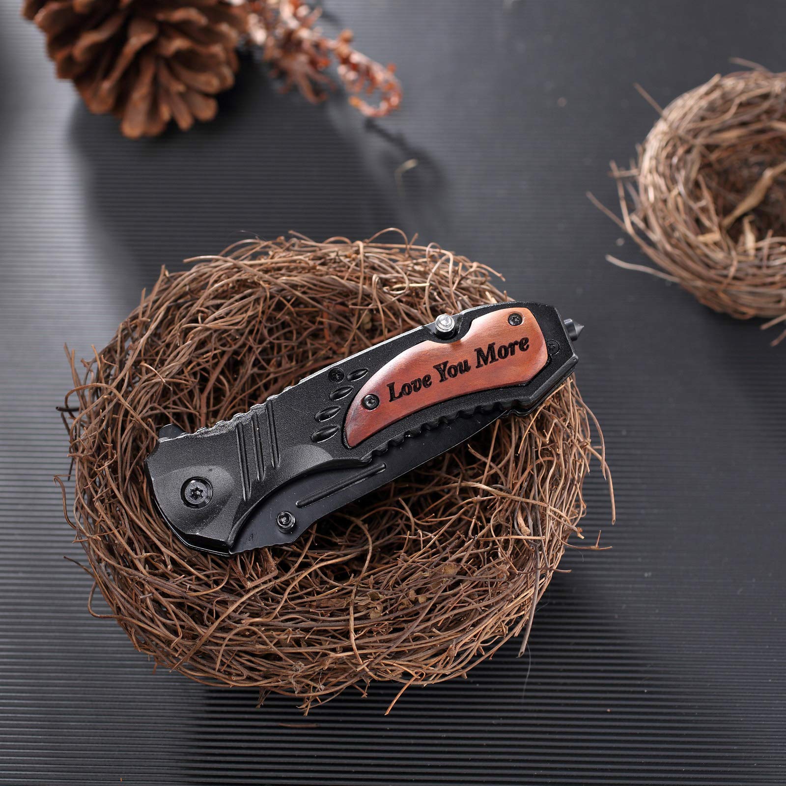 Personalized Engraved Pocket Knife Custom Knife - Wood Anniversary Idea For Him - Idea For Husband Boyfriend Dad Son Fiancé Groomsmen Uncle Grandpa