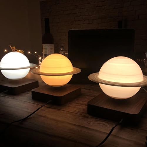 LEVINA Floating Saturn Moon Lamp - Levitating Saturn Moon Night Light Rotating - Realistic Saturn Display 3 Color Modes, Plug & Play Design, LED Light - Desk, Bedroom, Nursery, Living Room Décor