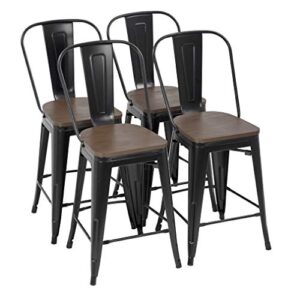 fdw modern bar stool set of 4 counter height barstool with back 24 inches seat height industrial bar chairs indoor outdoor metal kitchen stools restaurant patio stool stackable