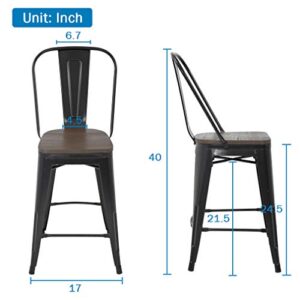 FDW Modern Bar Stool Set of 4 Counter Height Barstool with Back 24 Inches Seat Height Industrial Bar Chairs Indoor Outdoor Metal Kitchen Stools Restaurant Patio Stool Stackable