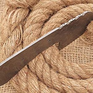 8 inches long hand forged spear point gut hook skinning knife blade, knife making supplies, Damascus steel blank blade Pocket knife with 3 Pin hole, 3.5 inches cutting edge, 4.25" scale space