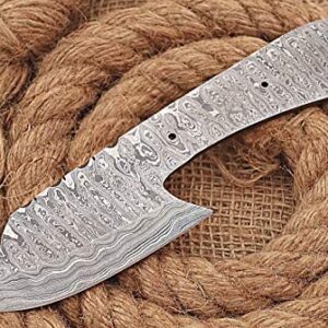 8 inches long hand forged spear point gut hook skinning knife blade, knife making supplies, Damascus steel blank blade Pocket knife with 3 Pin hole, 3.5 inches cutting edge, 4.25" scale space