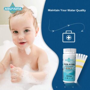 Aqualuna Pool and Spa Test Strips 100 Counts: 3 Way Hot Tub Test Kit Testing for Free Chlorine/Bromine, Total Alkalinity and pH. Easy and Accurate Spa Test Strips for Hot Tub