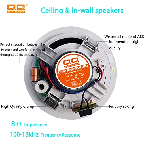 QQCHINAPA LTH-8115S 5" Woofer 2-Way in Ceiling in Wall Speaker, 1-Inch 40mm Myla Dome Tweeter Better Bass, 8 Ohm Impedance-6" Cutout Diameter,with 130-18kHz Frequency (White) (5")…