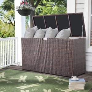 Super Patio Outdoor Patio Storage Box Waterproof, 120 Gallon Large Deck Box Wicker Storage Bin for Cushions, Garden Tools, Pool Toys, Espresso Brown