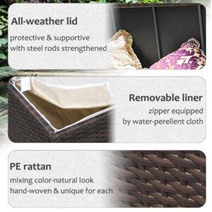 Super Patio Outdoor Patio Storage Box Waterproof, 120 Gallon Large Deck Box Wicker Storage Bin for Cushions, Garden Tools, Pool Toys, Espresso Brown