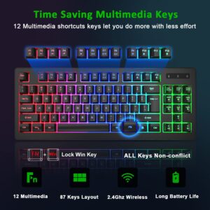 BlueFinger 87 Keys Gaming Keyboard and Mouse Combo, RGB Rainbow Backlit Keyboard with Lighted Gaming Mouse, USB Wired Compact Tenkeyless Keyboard Set for PC Laptop Computer Gamer Work