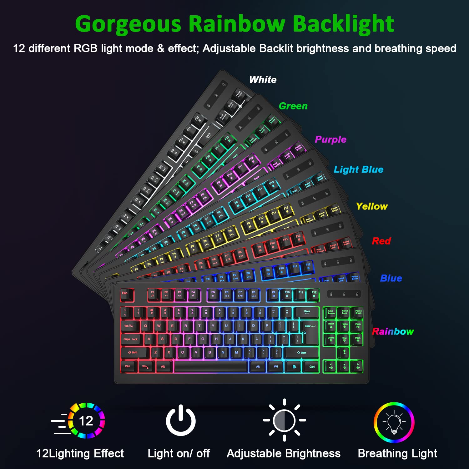 BlueFinger 87 Keys Gaming Keyboard and Mouse Combo, RGB Rainbow Backlit Keyboard with Lighted Gaming Mouse, USB Wired Compact Tenkeyless Keyboard Set for PC Laptop Computer Gamer Work