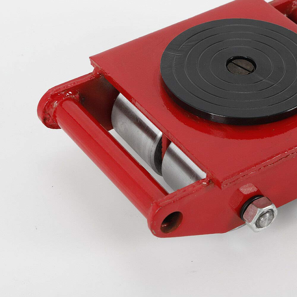 Industrial Machinery Mover Machinery Skate Dolly Machine Dolly Skate Machinery Roller Mover Cargo Trolley (Red+Steel Wheel - 6T/13,200lbs)