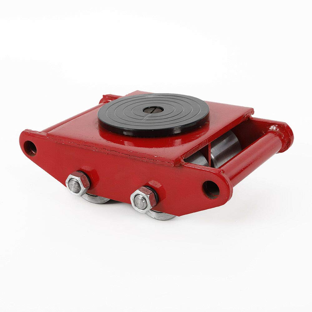 Industrial Machinery Mover Machinery Skate Dolly Machine Dolly Skate Machinery Roller Mover Cargo Trolley (Red+Steel Wheel - 6T/13,200lbs)