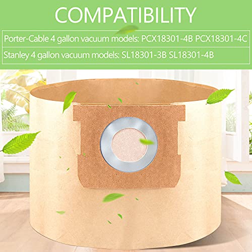 6 Pack AT25-1238 Replacement Filter Bags for Porter-Cable and Stanley 4 Gallon Wet Dry Vacuum SL18301-3B