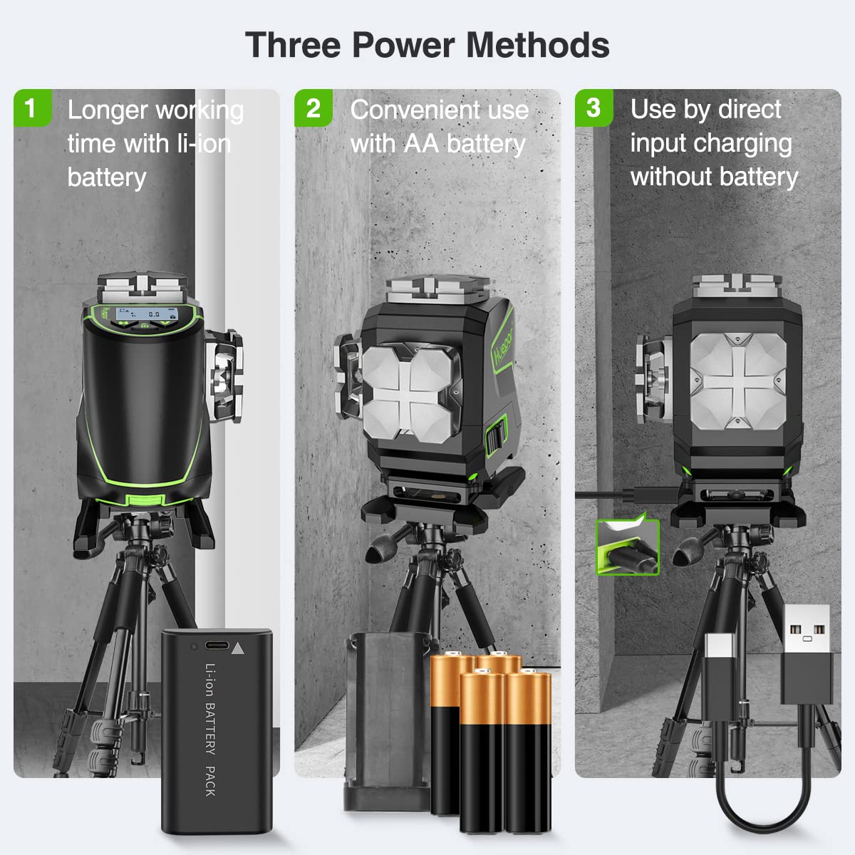 Huepar 3x360° Self-Leveling Laser Level with LCD Screen, 3D Bluetooth Connected Green Beam Cross Line Tiling Floor Laser Tool -360° Horizontal/Vertical Laser Line -Remote Control&Hard Carry Case S03DG