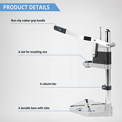 BTSHUB Adjustable Drill Press Stand Benchtop Drill Press Tool Universal Bench Clamp Support Tool Workbench Repair Drill Press Table Single Hole for Hand Drill Aluminum Base