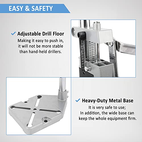 BTSHUB Adjustable Drill Press Stand Benchtop Drill Press Tool Universal Bench Clamp Support Tool Workbench Repair Drill Press Table Single Hole for Hand Drill Aluminum Base