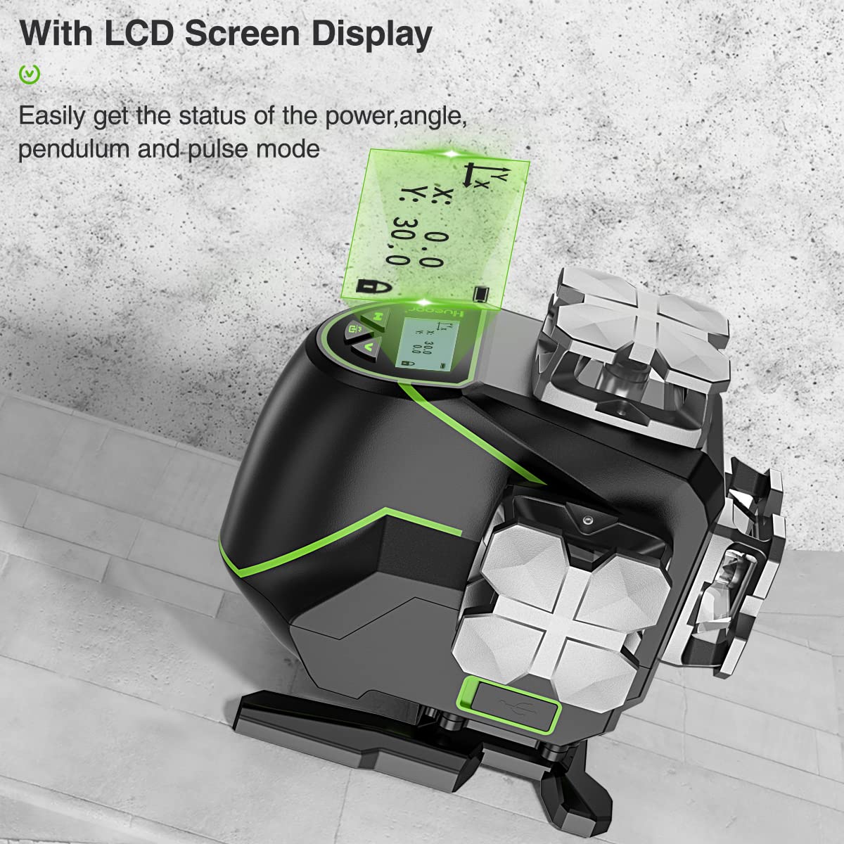 Huepar 16 Lines Self-Leveling Laser Level 4 x 360 Cross Line Laser with LCD Screen, 4D Bluetooth Green Beam Tiling Floor Laser Tool -360 Horizontal/Vertical Laser -Remote Control&Hard Carry Case S04CG