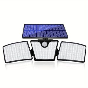 fitybow solar lights outdoor, 265led solar light outdoor with motion sensor security lights solar powered wall lights spotlights waterproof 360-degree adjustable for wall patio porch (1pack)