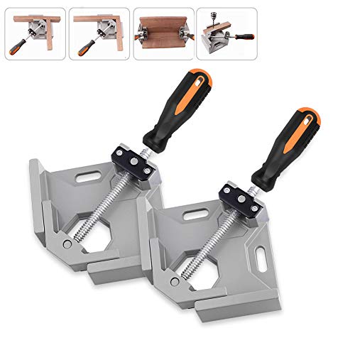 2 Pack Right Angle Clamp - 90 Degree Clamps for Woodworking, Single Handle Aluminum Alloy Corner Clamp with Adjustable Swing Jaw for Welding, Wood-Working, Drilling, Crafting Project