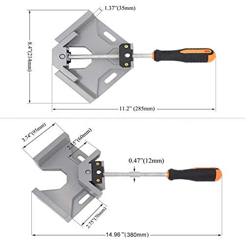 2 Pack Right Angle Clamp - 90 Degree Clamps for Woodworking, Single Handle Aluminum Alloy Corner Clamp with Adjustable Swing Jaw for Welding, Wood-Working, Drilling, Crafting Project