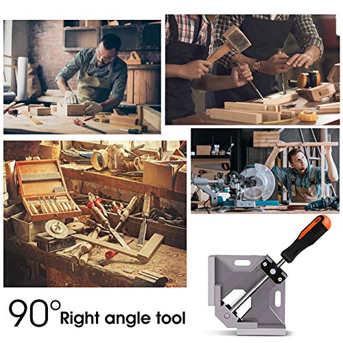 2 Pack Right Angle Clamp - 90 Degree Clamps for Woodworking, Single Handle Aluminum Alloy Corner Clamp with Adjustable Swing Jaw for Welding, Wood-Working, Drilling, Crafting Project