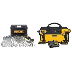 dewalt mechanics tool set, 1/4" & 3/8" & 1/2" drive, sae/metric, 205-piece (dwmt81534) and 20v max cordless drill and impact driver, power tool combo kit with 2 batteries and charger (dck240c2)