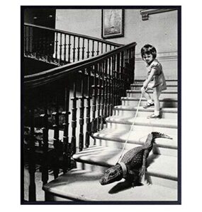 goth room decor photo - funny gothic wall art - new york city wall art decor - creepy girl with alligator crocodile vintage picture - weird humorous gift - 8x10 photo