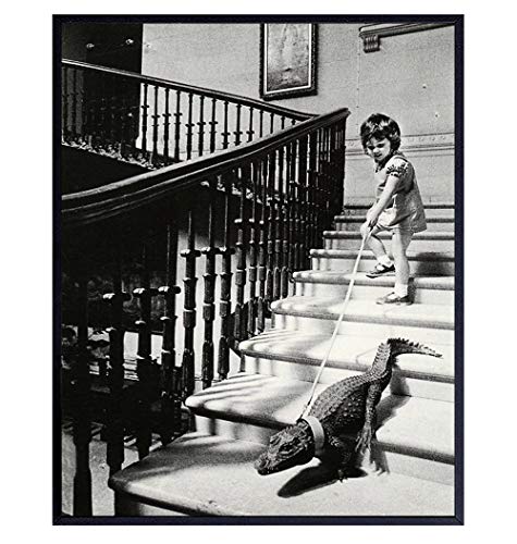 Goth Room Decor Photo - Funny Gothic Wall Art - New York City Wall Art Decor - Creepy Girl With Alligator Crocodile Vintage Picture - Weird Humorous Gift - 8x10 Photo