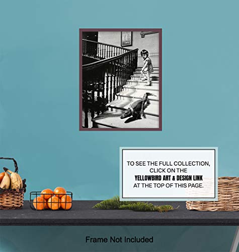 Goth Room Decor Photo - Funny Gothic Wall Art - New York City Wall Art Decor - Creepy Girl With Alligator Crocodile Vintage Picture - Weird Humorous Gift - 8x10 Photo