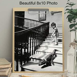 Goth Room Decor Photo - Funny Gothic Wall Art - New York City Wall Art Decor - Creepy Girl With Alligator Crocodile Vintage Picture - Weird Humorous Gift - 8x10 Photo