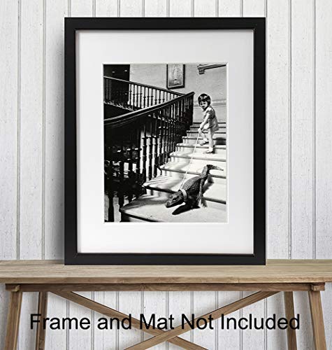 Goth Room Decor Photo - Funny Gothic Wall Art - New York City Wall Art Decor - Creepy Girl With Alligator Crocodile Vintage Picture - Weird Humorous Gift - 8x10 Photo