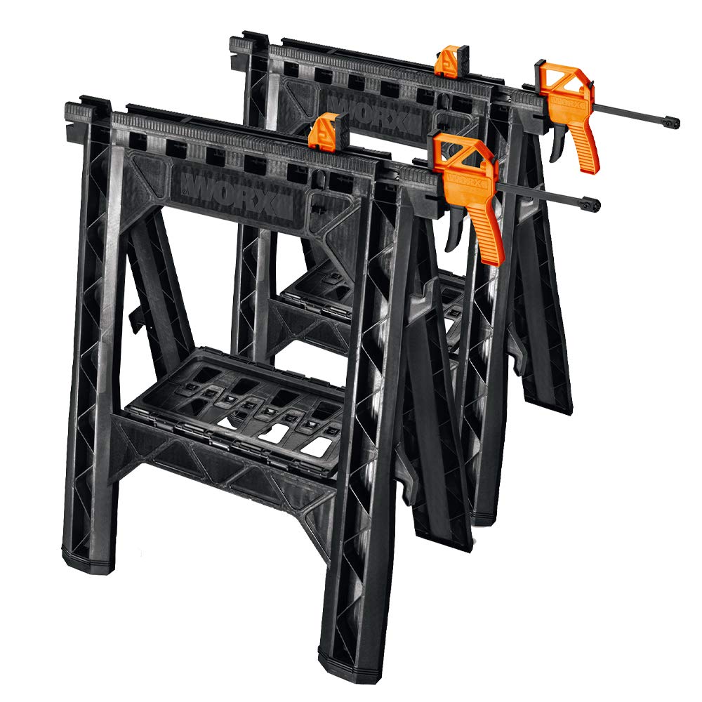 WORX WX065 Clamping Sawhorses with Bar Clamps | SWANSON Tool Co S0101 7 Inch Speed Square, Blue