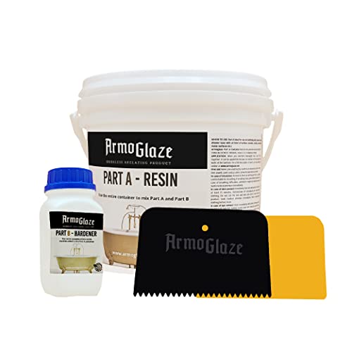 Armoglaze Shower Base Refinishing Kit, Easy Pour-on Application, Odorless, White Coating - 2 kg, Made In USA. (For Large Shower Base Size 6x3).