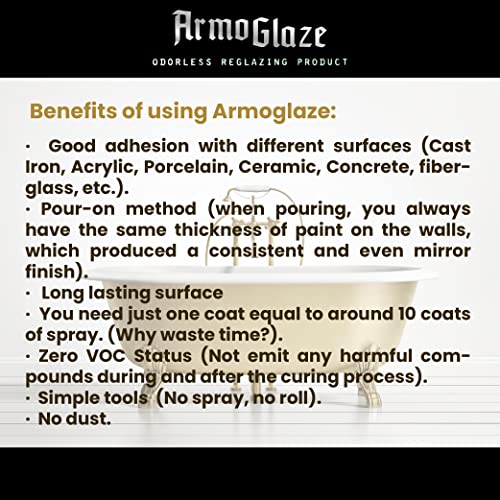 Armoglaze Shower Base Refinishing Kit, Easy Pour-on Application, Odorless, White Coating - 2 kg, Made In USA. (For Large Shower Base Size 6x3).