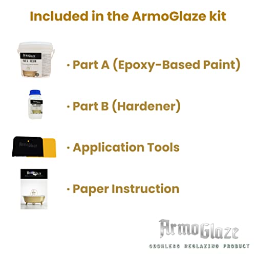 Armoglaze Shower Base Refinishing Kit, Easy Pour-on Application, Odorless, White Coating - 2 kg, Made In USA. (For Large Shower Base Size 6x3).