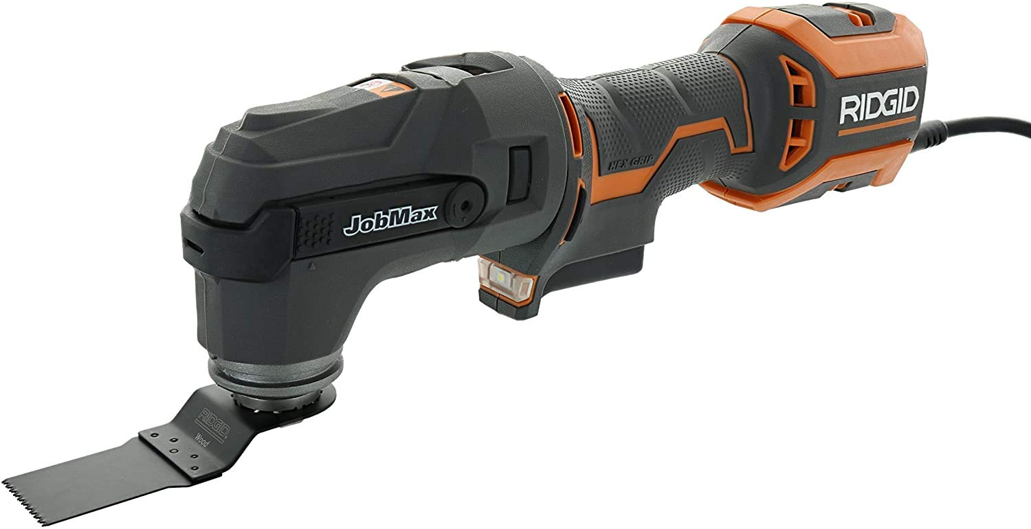 Ridgid R28602 JobMax 4 Amp Corded Multi Tool with Replaceable Heads (Sander Head, Sanding Pads, Crescent Saw and 1 1/8“ Wood Cutting Blade Included) (RENEWED)