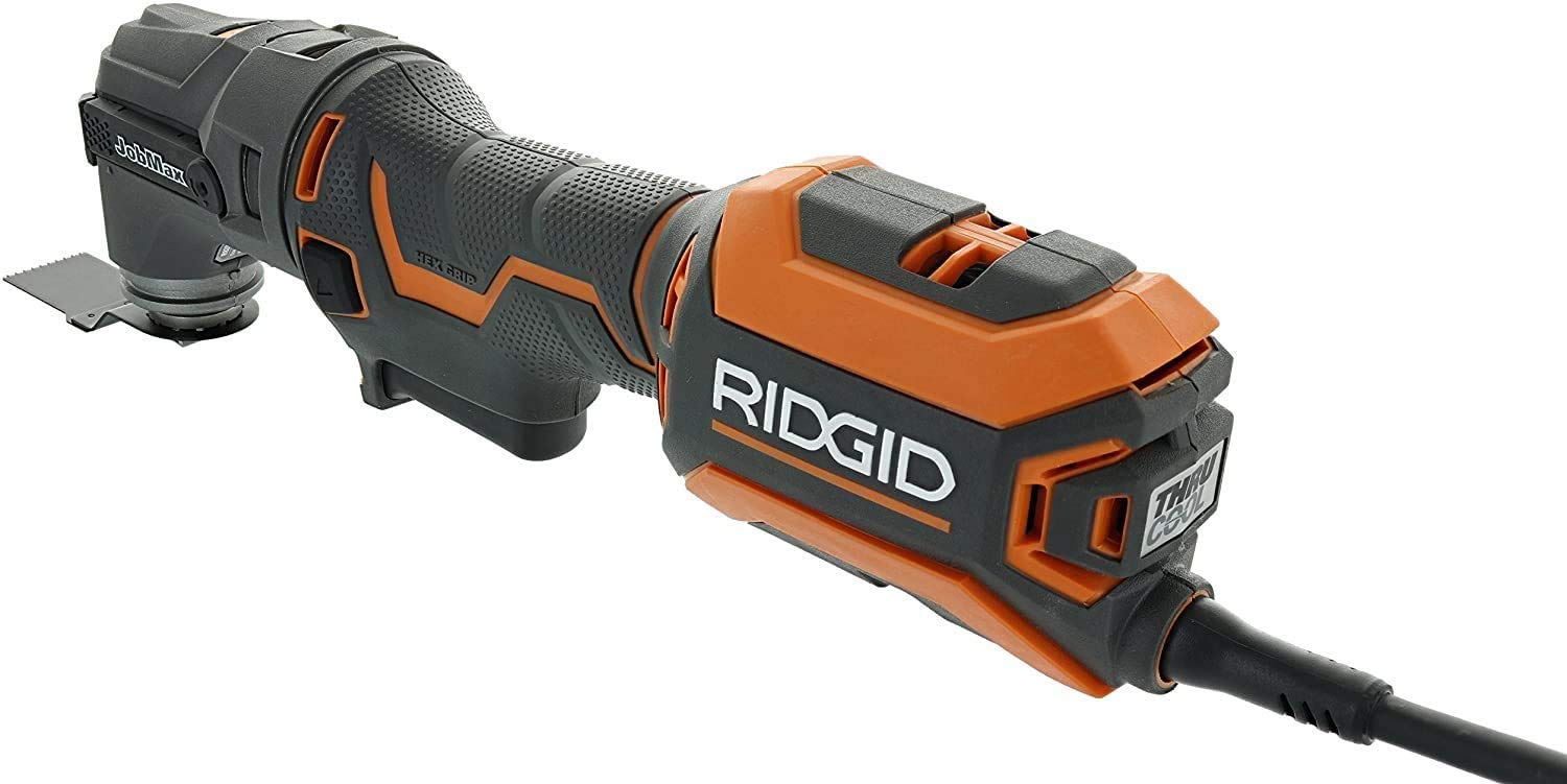 Ridgid R28602 JobMax 4 Amp Corded Multi Tool with Replaceable Heads (Sander Head, Sanding Pads, Crescent Saw and 1 1/8“ Wood Cutting Blade Included) (RENEWED)