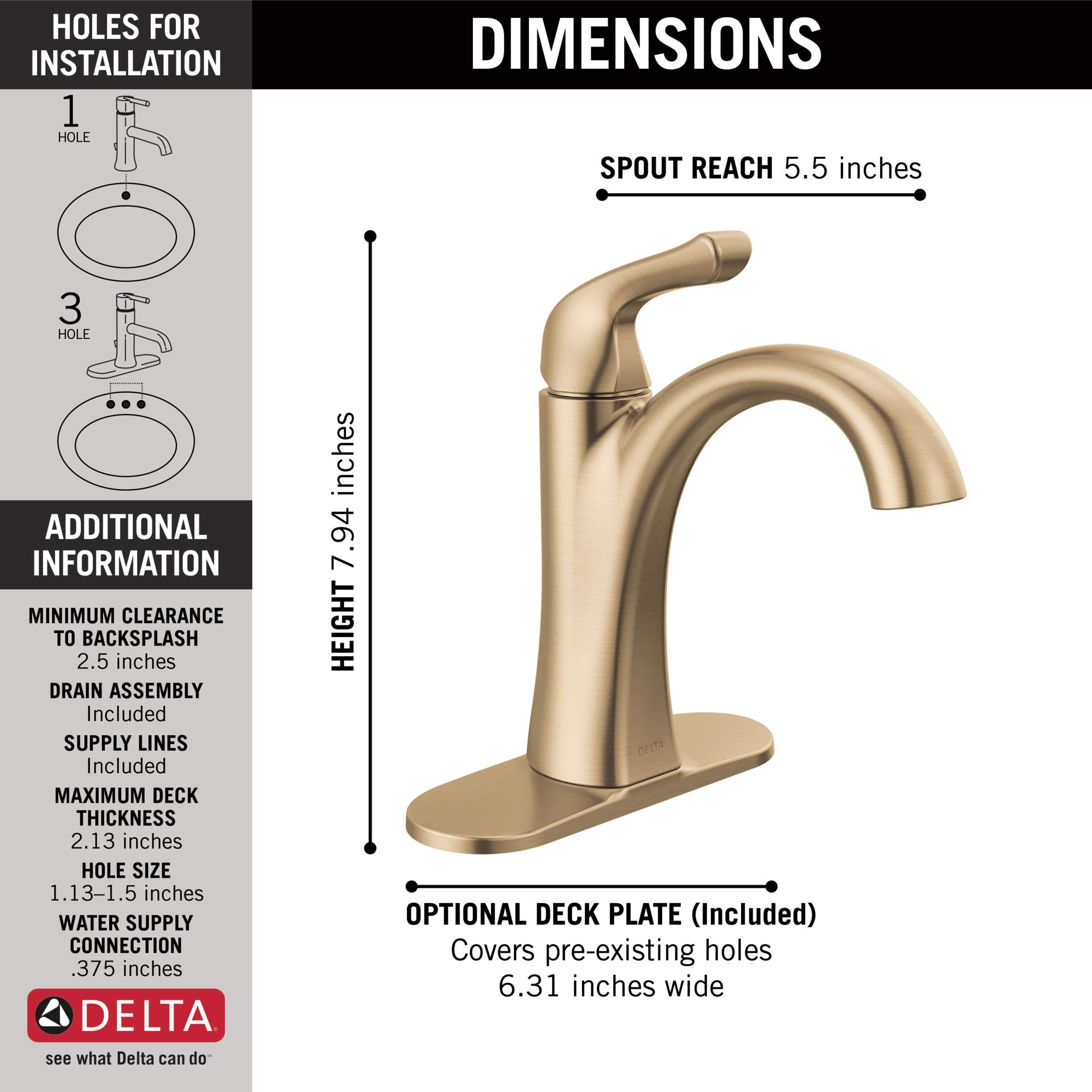 Delta Faucet Arvo Single Hole Bathroom Faucet, Gold Bathroom Faucet, Single Handle Bathroom Faucet, Bathroom Sink Faucet, Drain Assembly Included, Champagne Bronze 15840LF-CZ