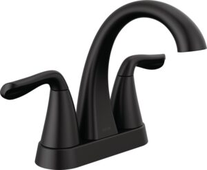 delta faucet arvo matte black bathroom faucet, centerset bathroom faucet black, bathroom sink faucet, drain assembly included, matte black 25840lf-bl