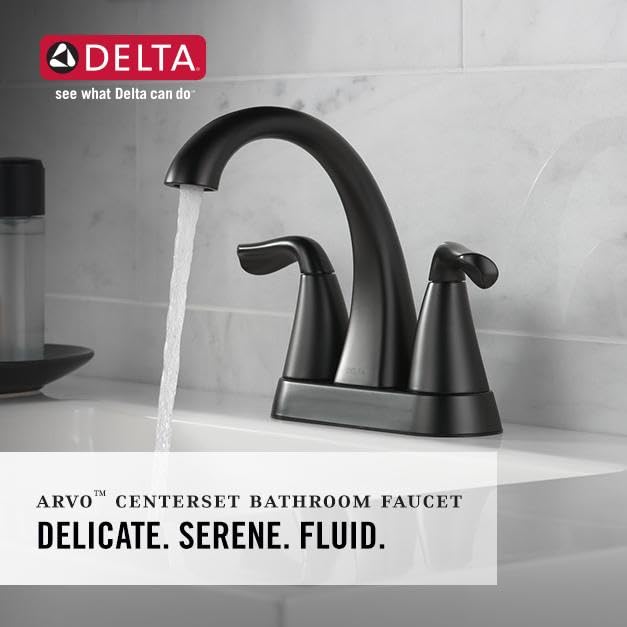 Delta Faucet Arvo Matte Black Bathroom Faucet, Centerset Bathroom Faucet Black, Bathroom Sink Faucet, Drain Assembly Included, Matte Black 25840LF-BL