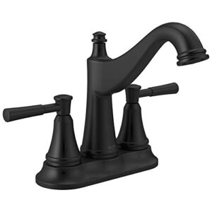 delta faucet mylan matte black bathroom faucet, centerset bathroom faucet, bathroom sink faucet, drain assembly, matte black 25777lf-bl