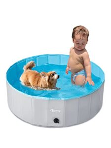 toozey dog pool, 39.4" x 11.8" slip-resistant kiddie pool, foldable pvc dog pet swimming pool, hard plastic pool for kids, portable pools for large medium small dogs & kids