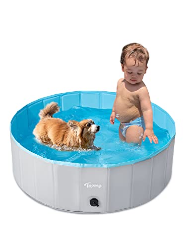 Toozey Dog Pool, 39.4" x 11.8" Slip-Resistant Kiddie Pool, Foldable PVC Dog Pet Swimming Pool, Hard Plastic Pool for Kids, Portable Pools for Large Medium Small Dogs & Kids